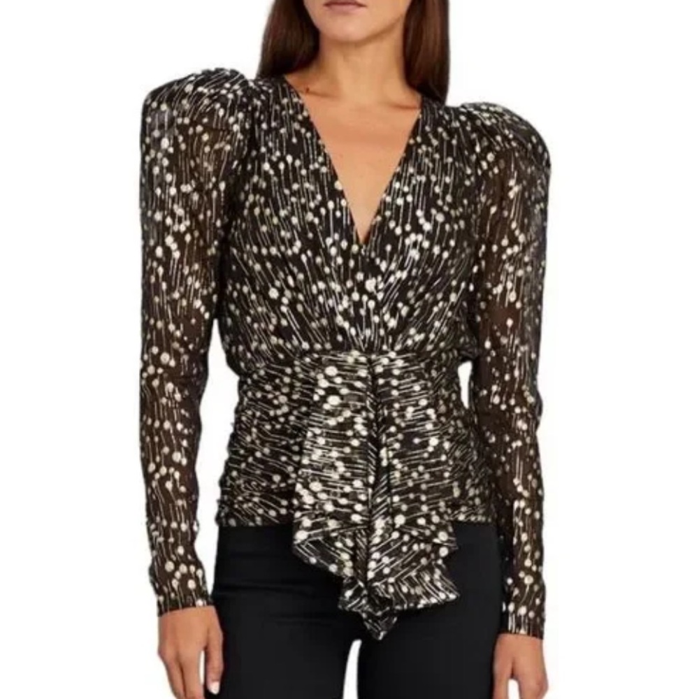 Ronny Kobo Trina silk Lurex puff long sleeve blouse